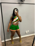 Green Fashionable Knitted Sleeveless High-waisted Slim Fit Two-piece Set