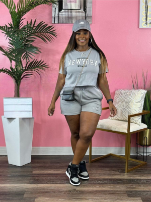 Grey Fashionable Casual Loose Short-sleeved Two-piece Set