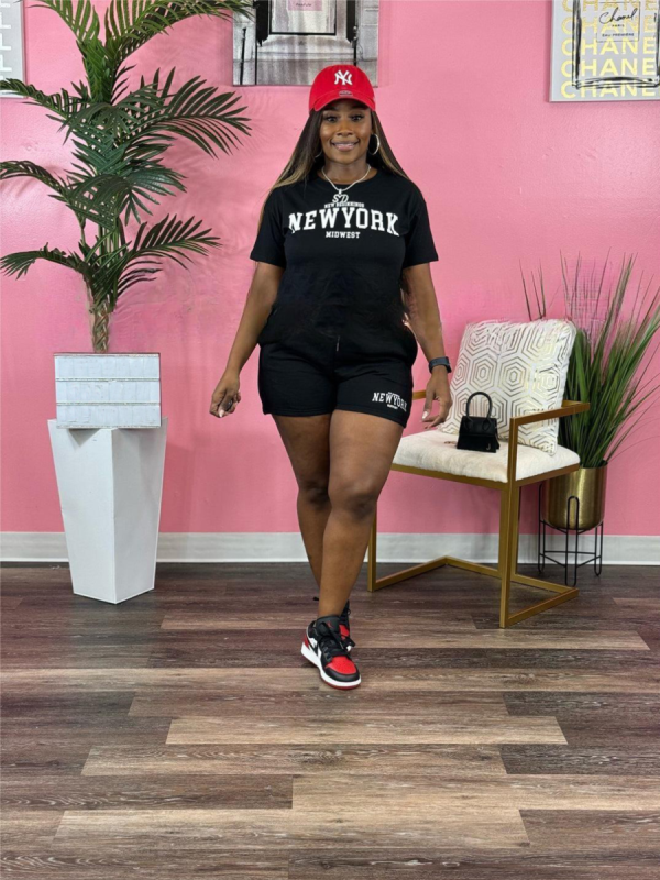 Black Fashionable Casual Loose Short-sleeved Two-piece Set