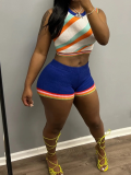 Blue Fashionable Knitted Sleeveless High-waisted Slim Fit Two-piece Set