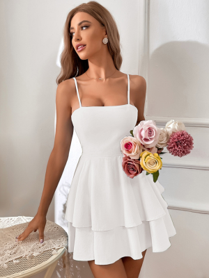 White Sexy Backless Bow Tie Suspender Dress