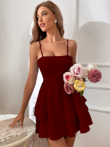 Wine Red Sexy Backless Bow Tie Suspender Dress