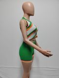 Green Fashionable Knitted Sleeveless High-waisted Slim Fit Two-piece Set