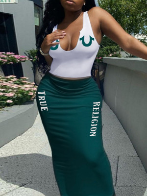 Sexy U-neck Vest and Long Skirt Two-piece Set