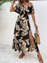 Black Sexy Off-Shoulder Short-Sleeved Dress
