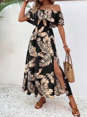 Black Sexy Off-Shoulder Short-Sleeved Dress