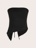 Black Drawstring Slit Irregular Slim Fit Tube Top Vest Top