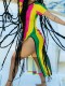 Summer Short-Sleeved Striped Color-Blocked Slit Dress