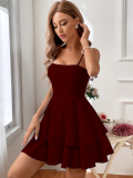 Wine Red Sexy Backless Bow Tie Suspender Dress