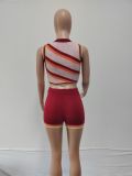 Wine Red Fashionable Knitted Sleeveless High-waisted Slim Fit Two-piece Set