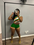 Green Fashionable Knitted Sleeveless High-waisted Slim Fit Two-piece Set