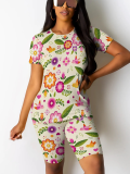 Fashion O-Neck Printed Casual Two-Piece Suit