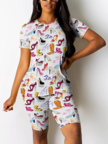 Fashion O-Neck Printed Casual Two-Piece Suit