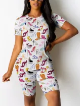 Fashion O-Neck Printed Casual Two-Piece Suit