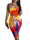 Printed Sleeveless Round Neck Fitted Dress