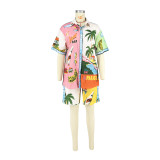Printed Color Matching Holiday Leisure Two-Piece Suit