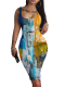 Printed Sleeveless Round Neck Fitted Dress
