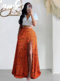 Fashion Print Double Pocket Slit Sexy Skirt