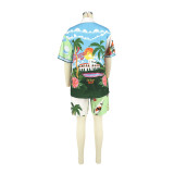 Printed Color Matching Holiday Leisure Two-Piece Suit