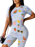 Fashion O-Neck Printed Casual Two-Piece Suit