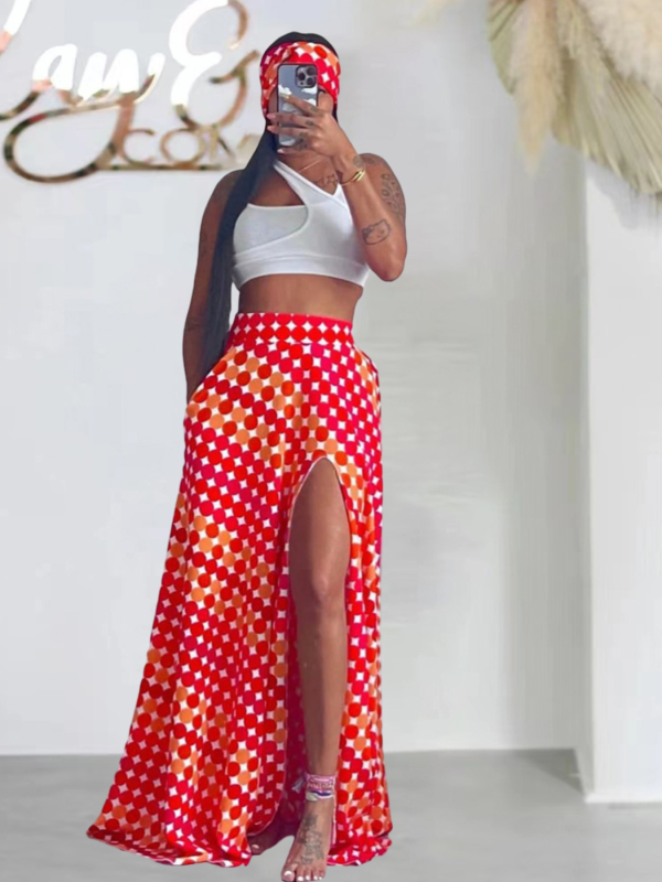 Fashion Print Double Pocket Slit Sexy Skirt