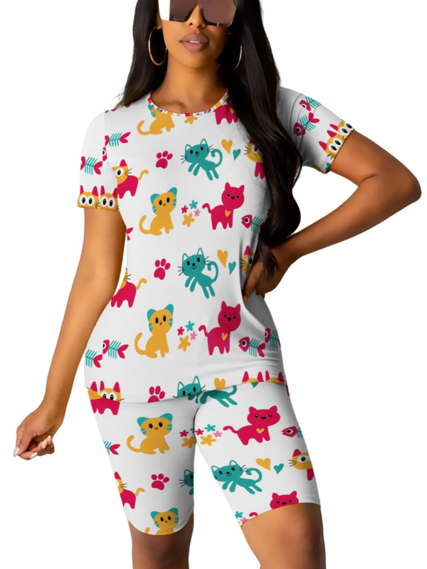 Fashion O-Neck Printed Casual Two-Piece Suit