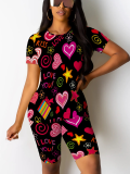 Fashion O-Neck Printed Casual Two-Piece Suit