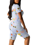 Fashion O-Neck Printed Casual Two-Piece Suit