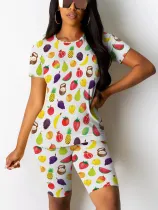 Fashion O-Neck Printed Casual Two-Piece Suit