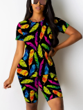 Fashion O-Neck Printed Casual Two-Piece Suit