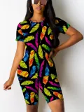 Fashion O-Neck Printed Casual Two-Piece Suit