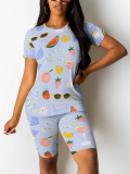 Fashion O-Neck Printed Casual Two-Piece Suit