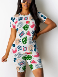 Fashion O-Neck Printed Casual Two-Piece Suit