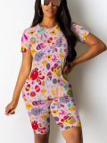 Fashion O-Neck Printed Casual Two-Piece Suit