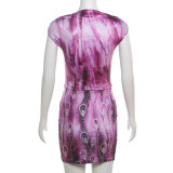 Purple Fashion Trend Short Sleeve Top Hip Skirt Two-Piece Set