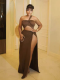 Sexy Off-shoulder Top and Long Slit Two-piece Set