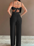 Black Suspender Fashion Backless Jumpsuit