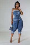 Fashionable Washed Loose Denim Jumpsuit