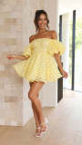 Light Yellow Sexy High-waisted One-shoulder Short Dress