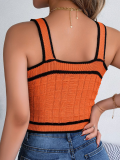 Orange Summer Contrast Button Sleeveless Belly Button Knit Top