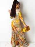 Chiffon Irregular Print Long Sleeve Wide Leg Casual Two Piece Suit