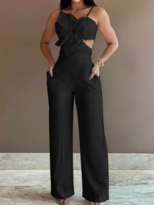 Black Suspender Fashion Backless Jumpsuit