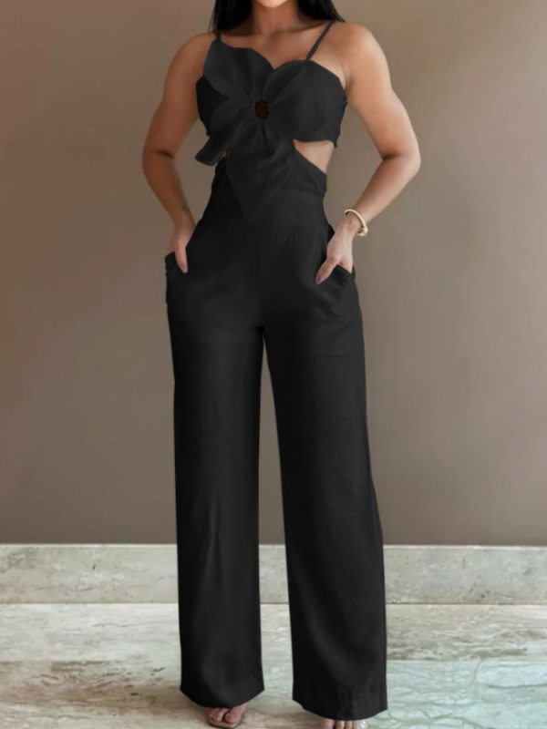 Black Suspender Fashion Backless Jumpsuit