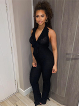 Black Sexy Backless Tight Lace-Up Halter Neck Jumpsuit