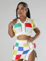 New Contrast Color High Waist Sexy Skirt Two Piece Set