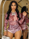 Red Casual Round Neck Long Sleeve Mesh Top Stretch Suit