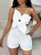 White Sexy Three-dimensional Flower Craft Design Suspender Jumpsuit