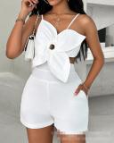 White Sexy Three-dimensional Flower Craft Design Suspender Jumpsuit