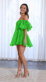 Green Sexy High-waisted One-shoulder Short Dress