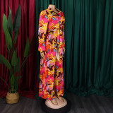 Fashion Print Lapel Tie-neck Shirt Wide Leg Two-Piece Suit